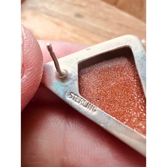 Vintage Sterling Silver Goldstone Pendant & Earrings Set Triangle Shape Boho - Picture 5 of 10